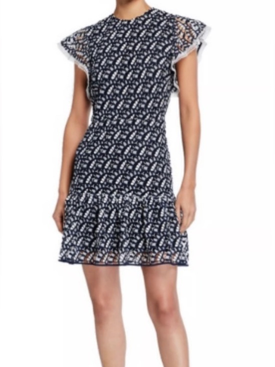 Shoshanna Dresses & Skirts - Shoshanna Kassia Navy & White Lace Pattern Flutter Sleeve Dress, size 10